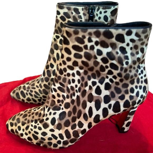 Christian Louboutin SO ELEONOR 85 Leopard Pony Ankle Bootie Heels Boots Sz 38.5 - Picture 6 of 15